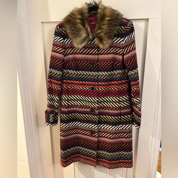 Trina Turk Kendell Striped Tweed fur collar Jacket - Picture 4 of 9